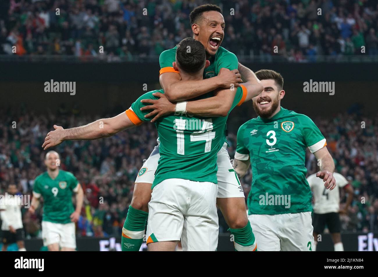 Ireland's Alan Browne (centre) celebrates with Callum Robinson after ...