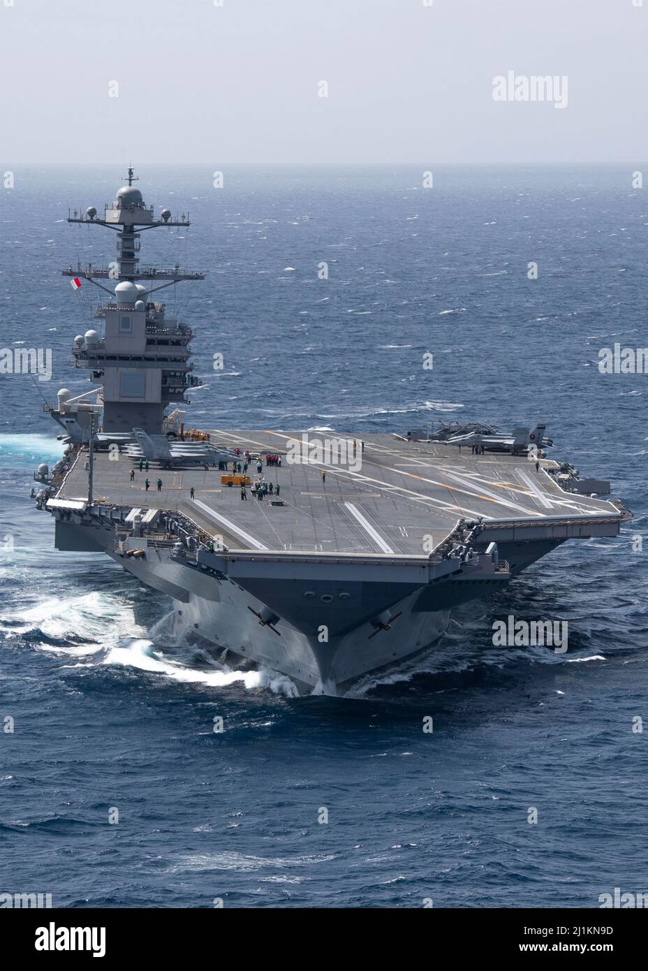 Atlantic Ocean, United States. 23 March, 2022. The U.S. Navy Ford-class aircraft carrier USS Gerald R. Ford underway during flight deck certification and air wing carrier qualifications, March 23, 2022 in the Atlantic Ocean.  Credit: MC3 Jackson Adkins/Planetpix/Alamy Live News Stock Photo