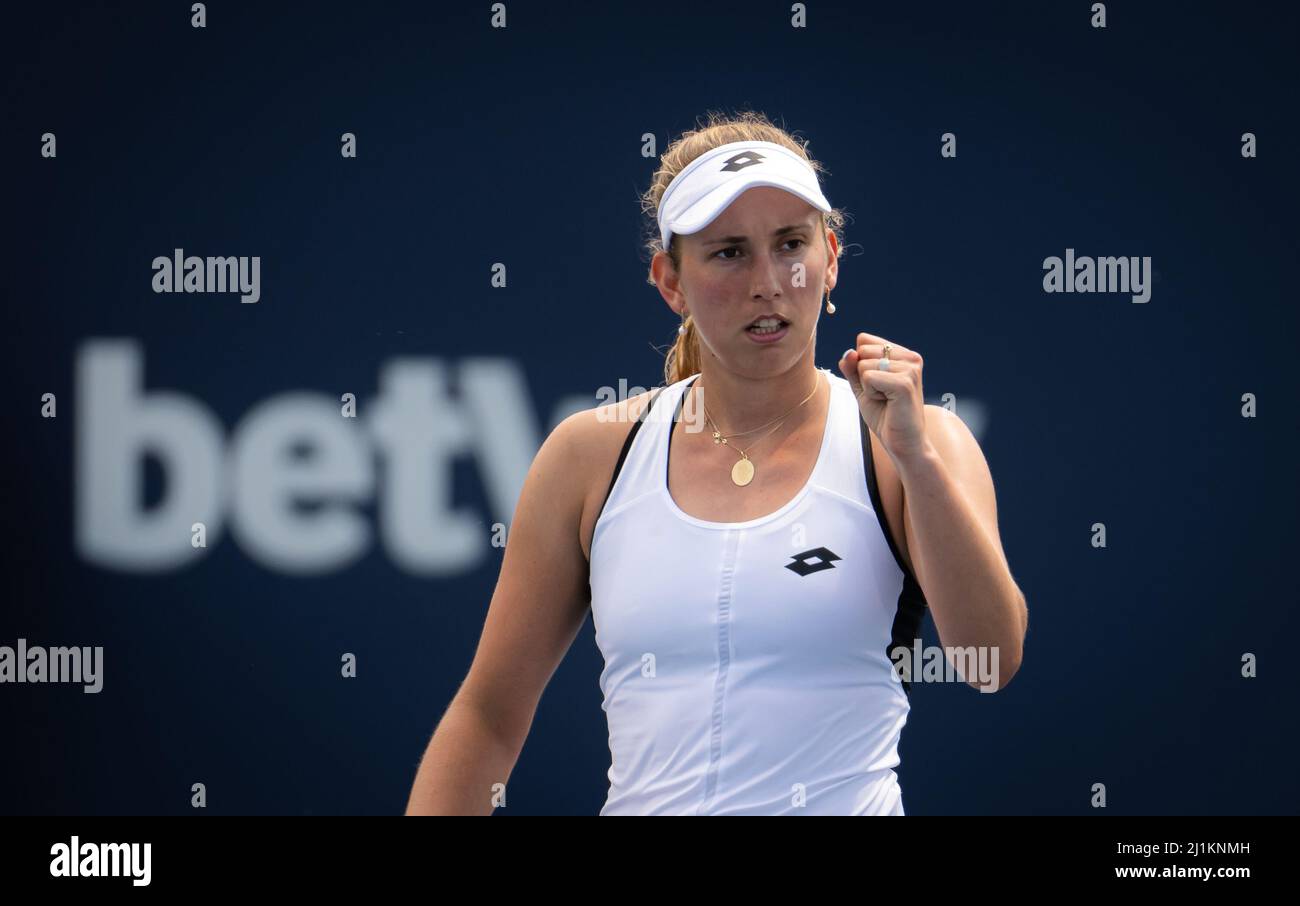Elise Mertens of Belgium in action against Linda Fruhvirtova of the Czech  Republic during the second round of the 2022 Miami Open, WTA Masters 1000  tennis tournament on March 25, 2022 at