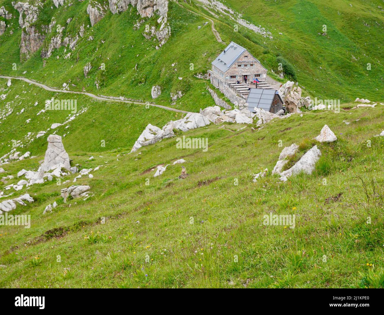 Pfaelzer Huette in Raetikon mountains. Liechtenstein. Stock Photo