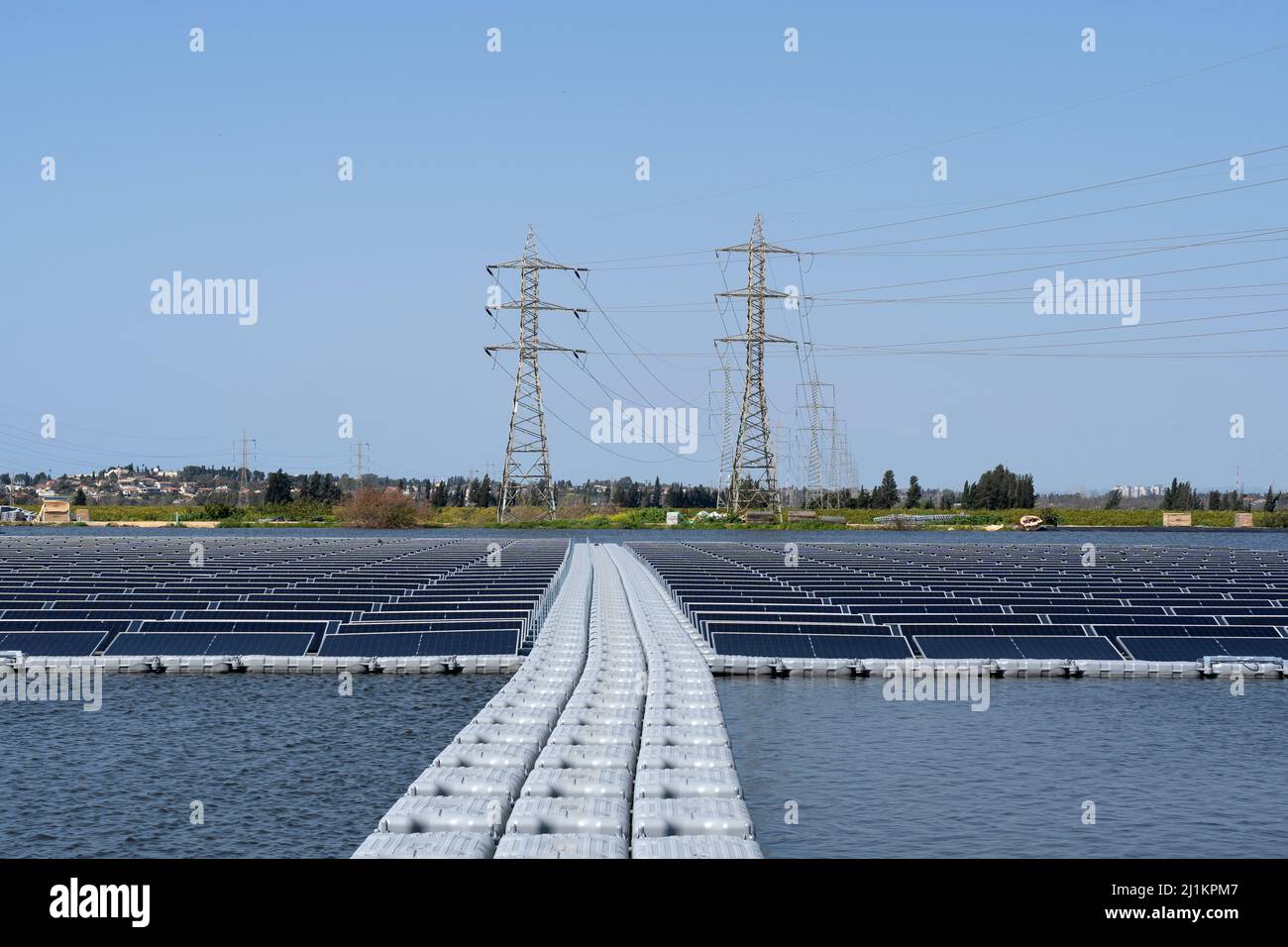 Solar panel farm on a fish pond for electricity generation Stock Photo ...