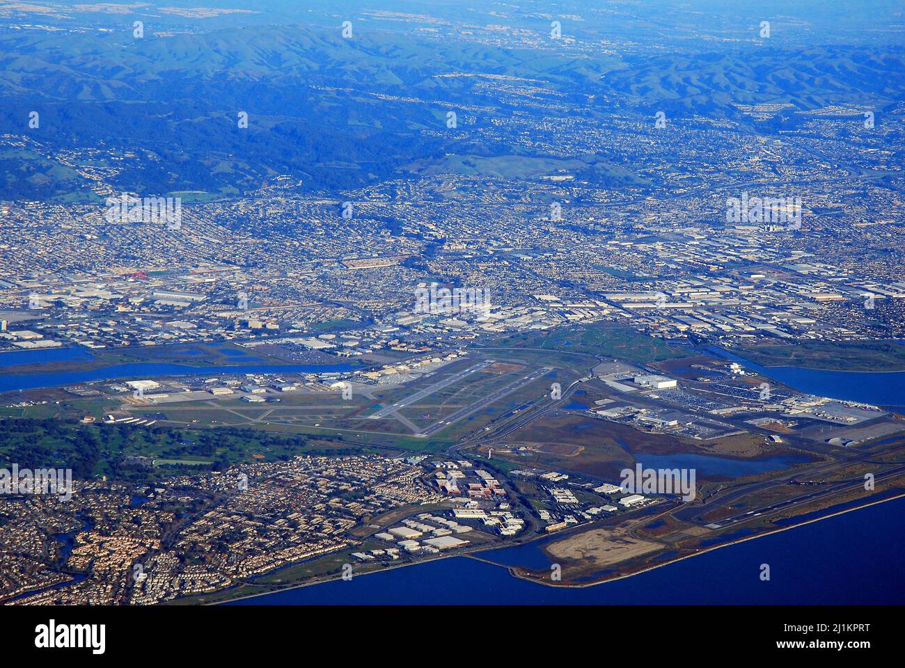 An aerial view of San Jose, California and the city’s airport Stock Photo