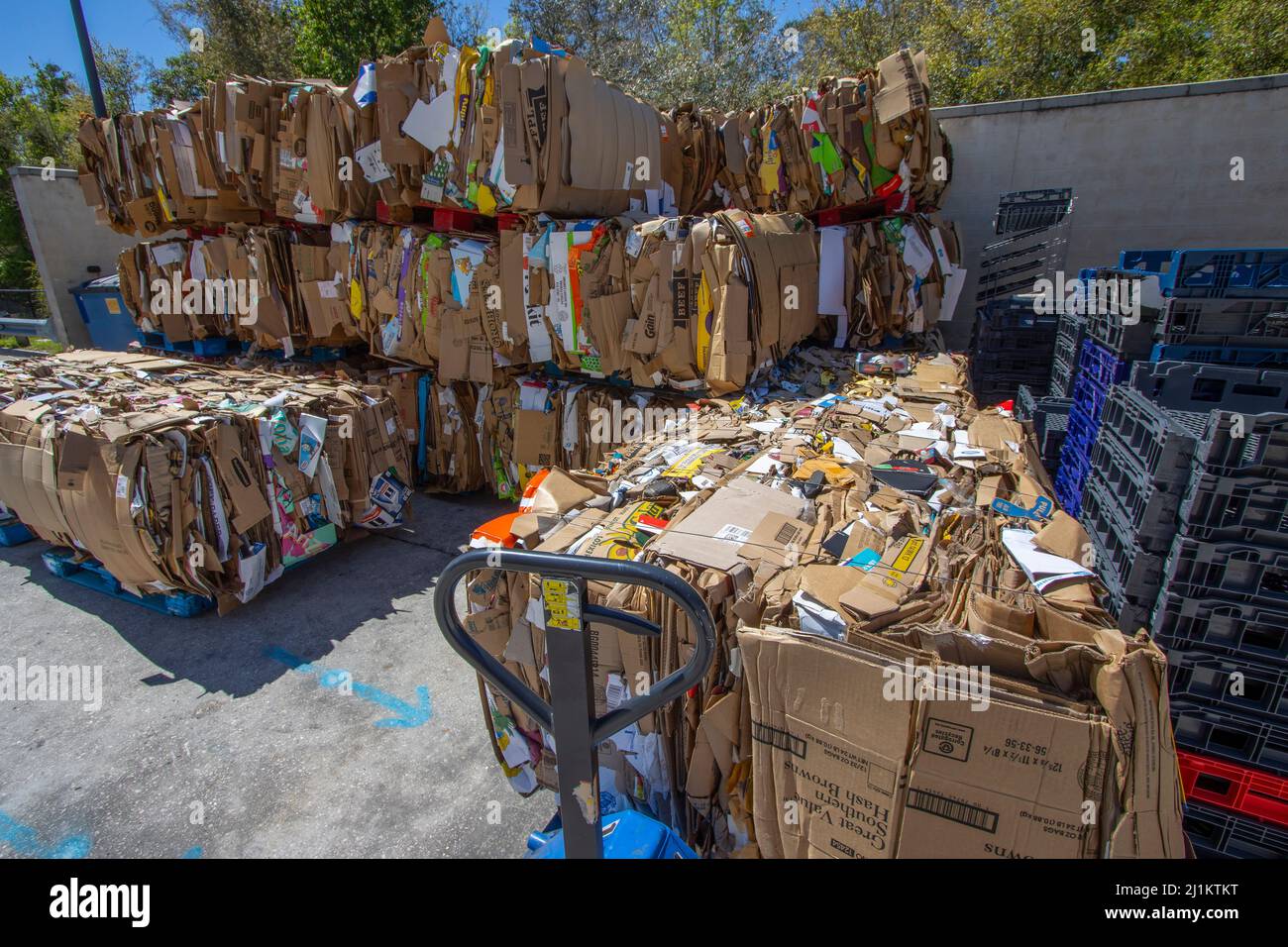 Cardboard bundled for recycling Stock Photo