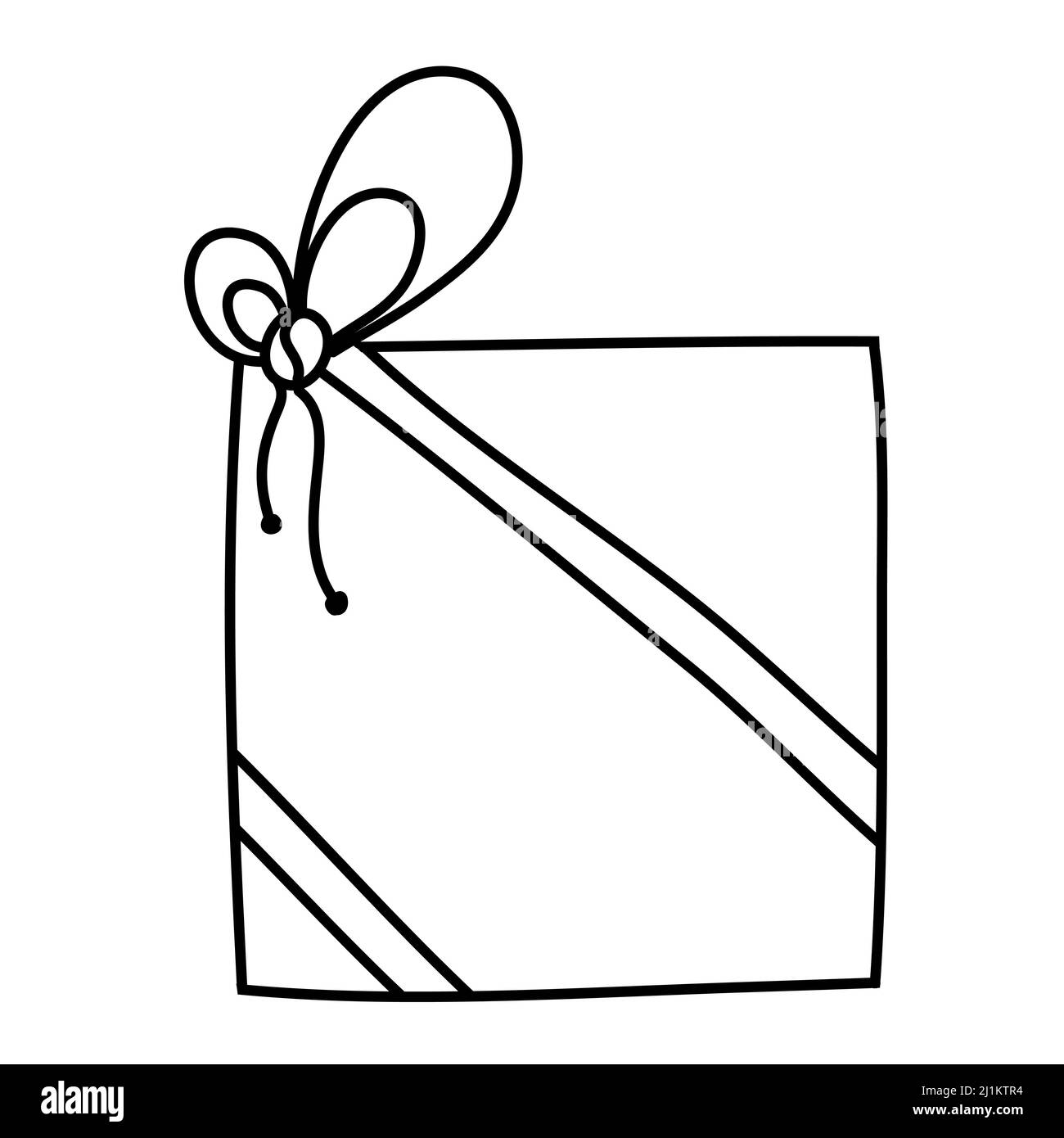 Gift box with ribbon and bow doodle style, hand drawn illustration
