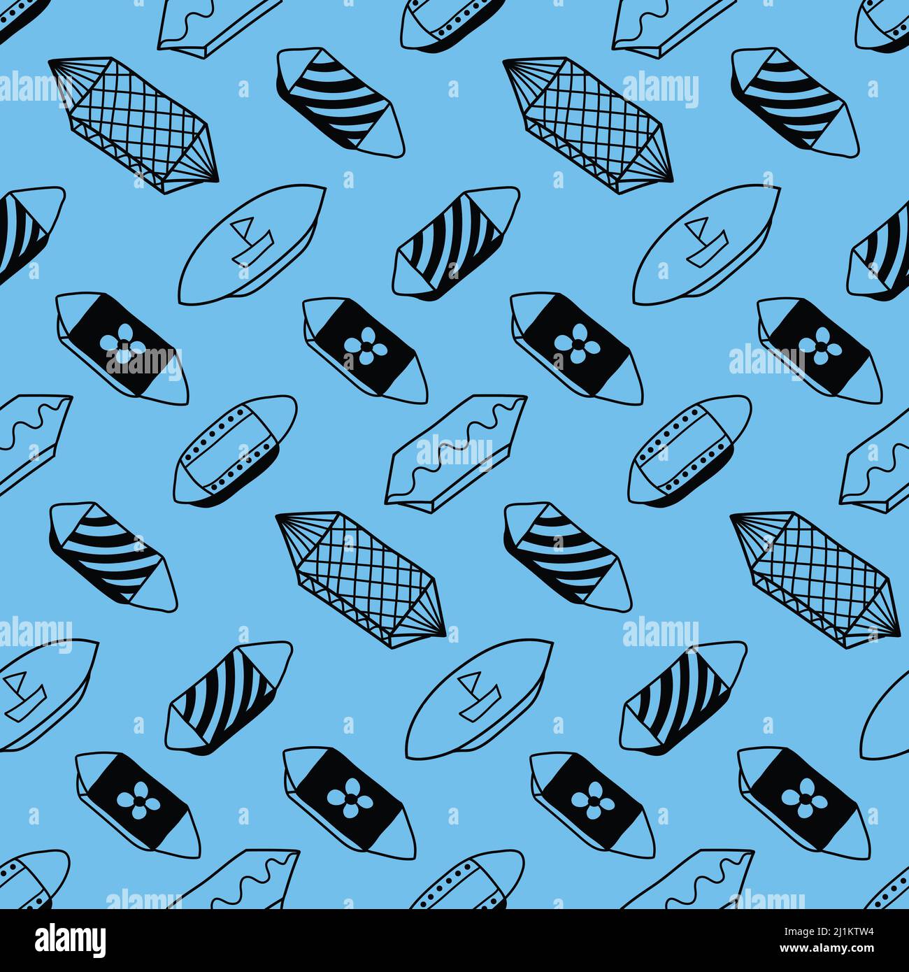 Sweets in a vintage wrapper seamless pattern, blue background with ...