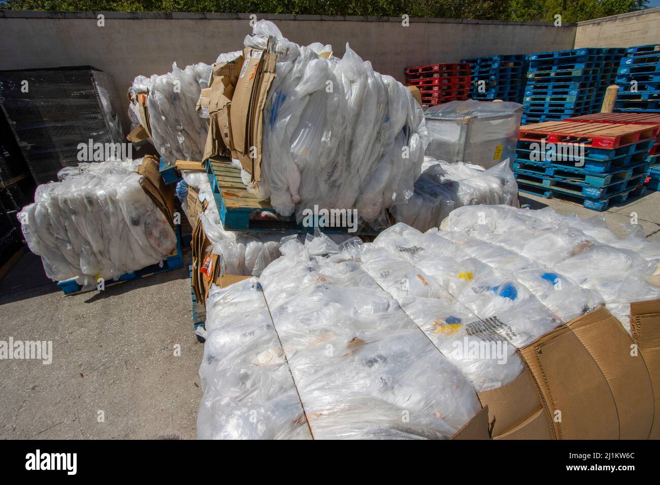 Lecanto, FL - 3/20/22: Plastic bundled for recycling at a Walmart Stock Photo