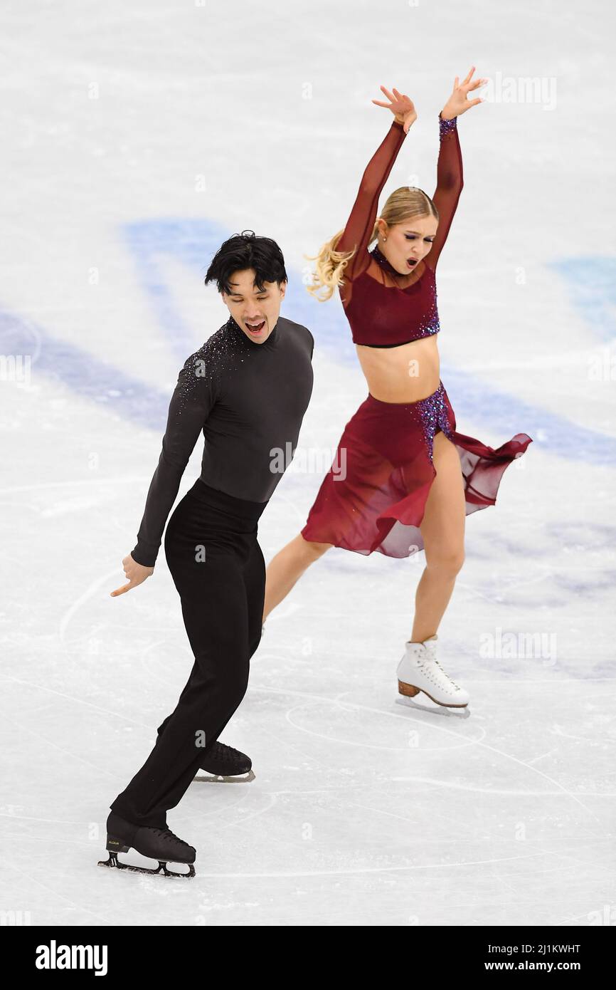 Holly HARRIS and Jason CHAN (AUS), during Ice Dance Free Dance, at the ISU World Figure Skating Championships 2022 at Sud de France Arena, on March 26, 2022 in Montpellier Occitanie, France.