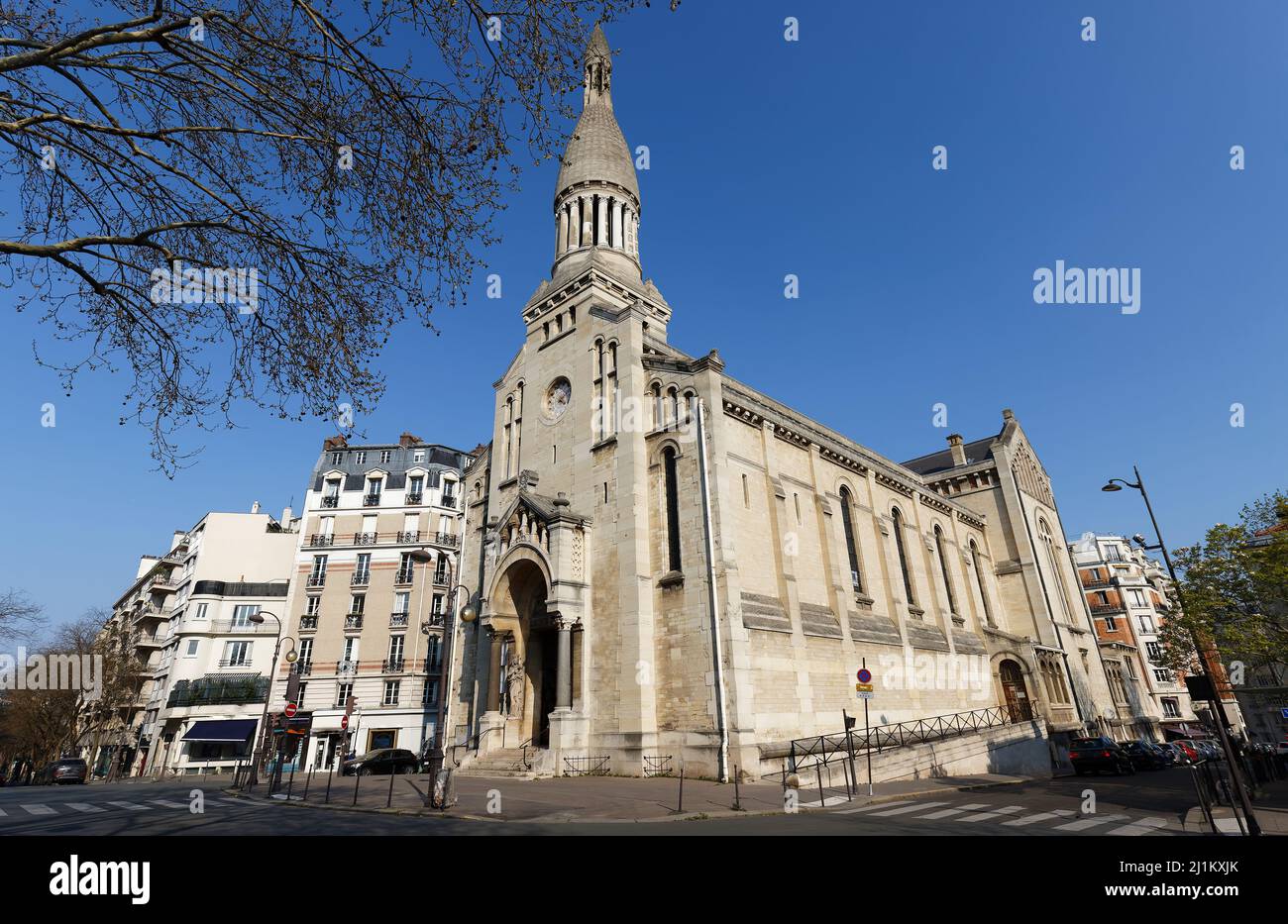 Notre-Dame-d'Auteuil is a Roman Catholic church on the Auteuil hill in the 16e arrondissement de Paris. Stock Photo