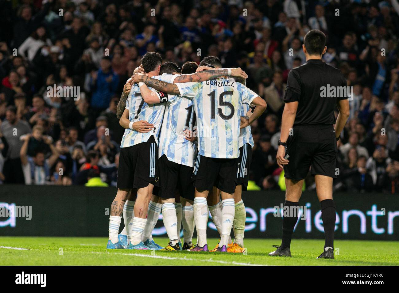 BUENOS AIRES, ARGENTINA - MARCH 25: Nicolás González of Argentina celebrates after scoring a goal during the Fifa World Cup Qualifiers - Conmebol match between Argentina and Venezuela at La Bombonera Stadium on March 25, 2022 in Buenos Aires, Argentina. (Photo by Florencia Tan Jun/Pximages) Stock Photo