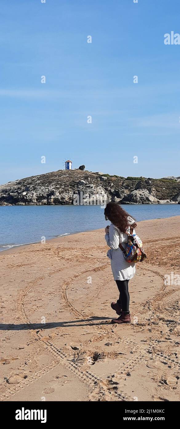 Istanbul,Turkey- February 12 2022: A beach in Sile, sunny day trip on the seaside, traveler’s aspect. Stock Photo