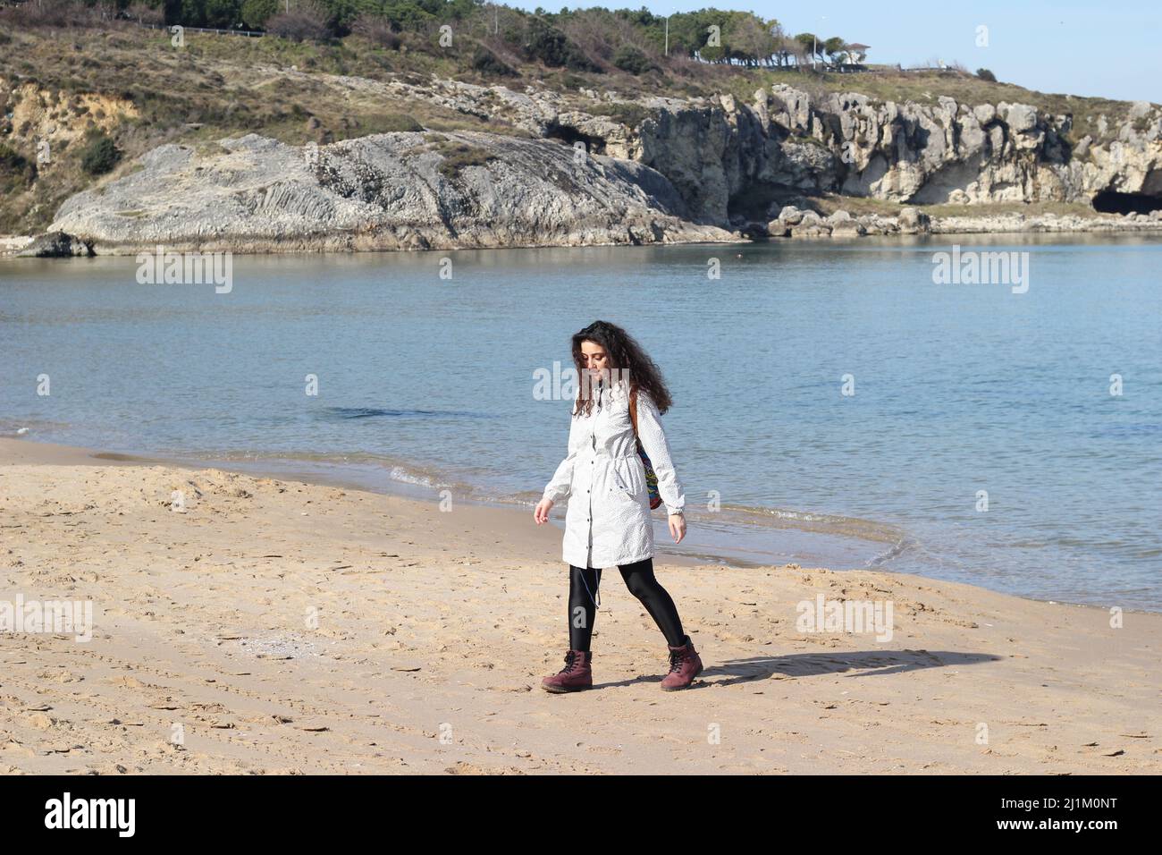 Istanbul,Turkey- February 12 2022: A beach in Sile, sunny day trip on the seaside, traveler’s aspect. Stock Photo