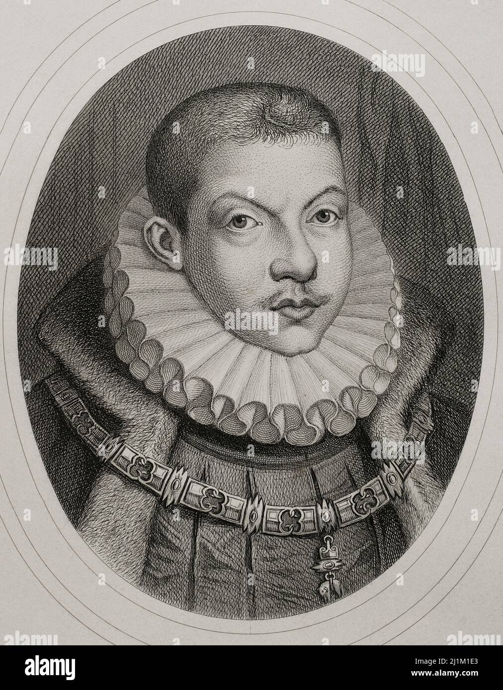 Philip III (1578-1621). King of Spain (1598-1621) and also, as Philip II, King of Portugal, Naples, Sicily and Sardinia. Portrait. Engraving by Masson. Lithographed by Magín Pujadas. Historia General de España, by Modesto Lafuente. Volume III. Published in Barcelona, 1879. Stock Photo