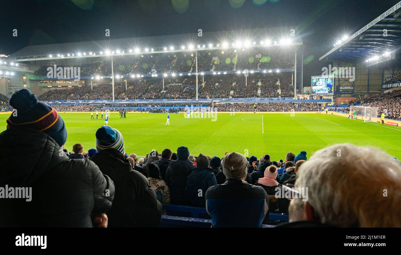 The main stand at Goodison Park, home of Everton Football Club since 1892. Image taken on 3rd of March 2022. Stock Photo