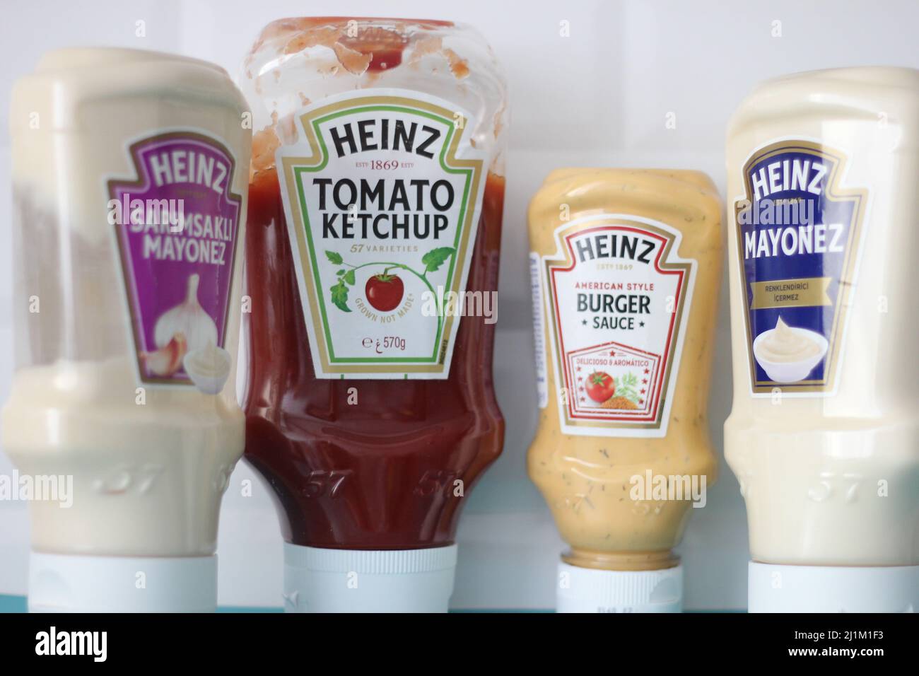 Istanbul,Turkey- March 09 2022: Heinz brand sauces family product, kitchen concept idea Stock Photo