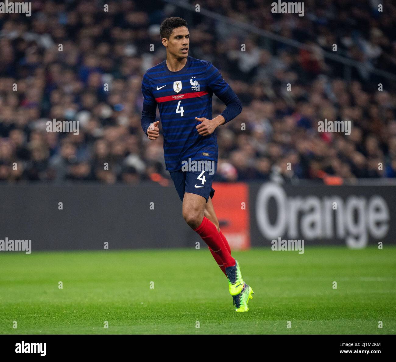 MARSEILLE, FRANCE - MARCH 25: Raphael Varane of France during the international friendly match between France and Ivory Coast at Orange Velodrome on M Stock Photo