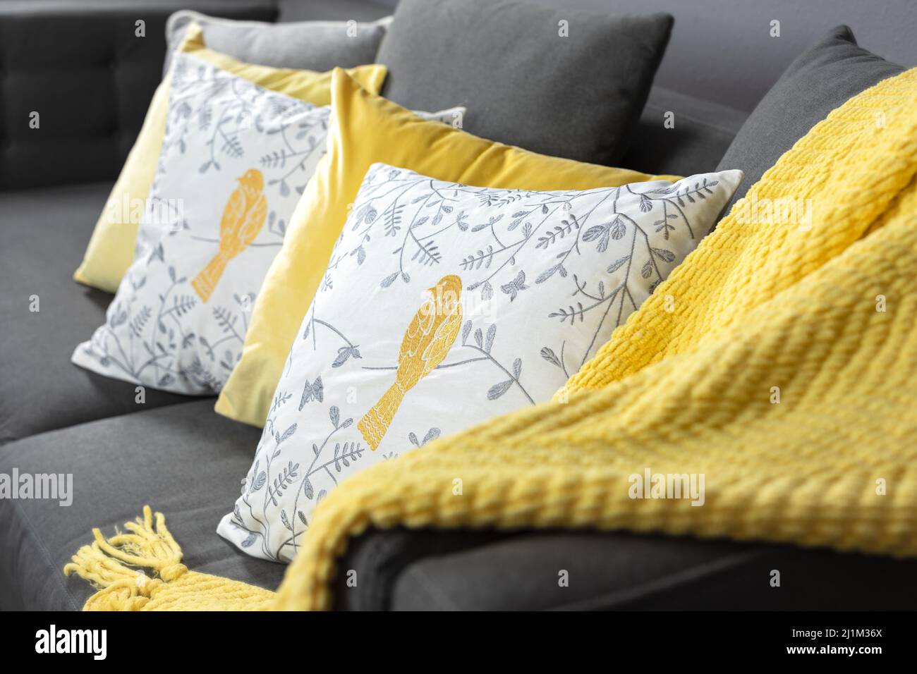 Yellow and Grey Styled Living Room Stock Photo