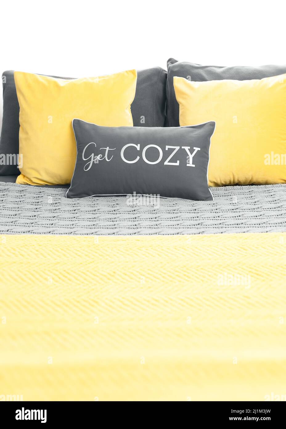 Yellow and Grey Styled Bedroom Stock Photo