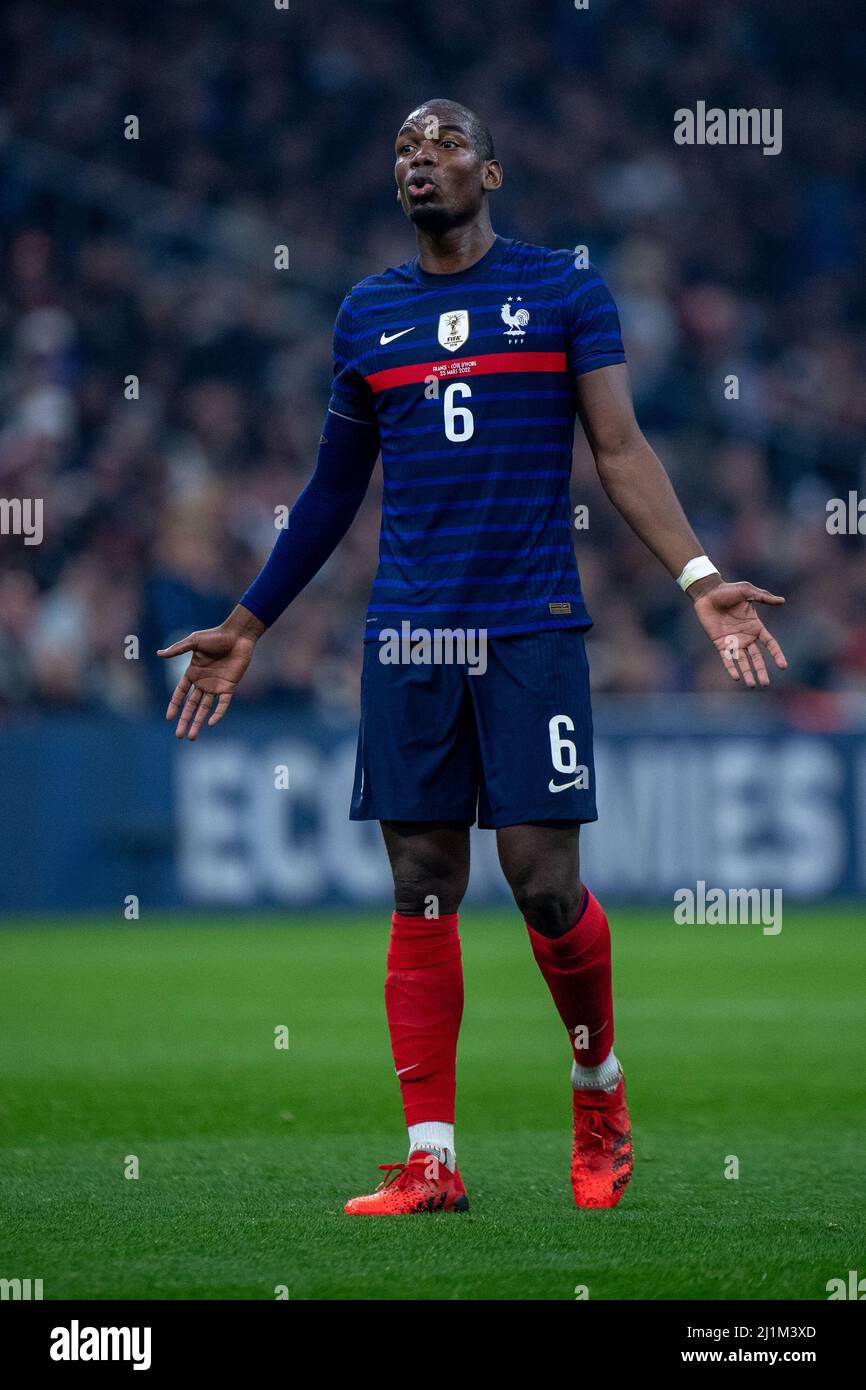 MARSEILLE, FRANCE - MARCH 25: Paul Pogba of France during the international friendly match between France and Ivory Coast at Orange Velodrome on March Stock Photo