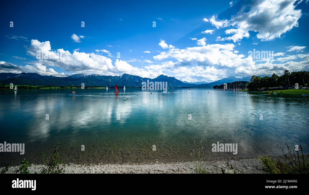 Scenic athmosphere at lake Forggensee in bavaria Stock Photo