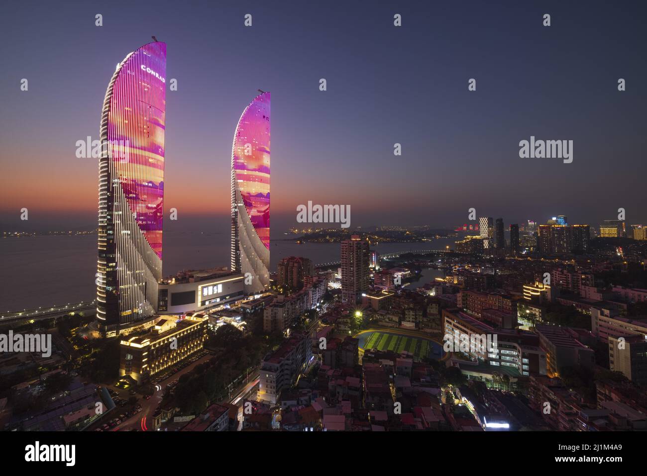 The twintowers in Xiamen, China at night Stock Photo Alamy