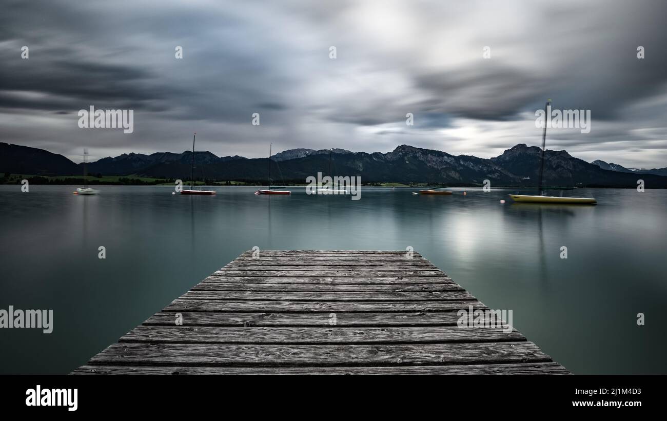 Scenic athmosphere at lake Forggensee in bavaria Stock Photo