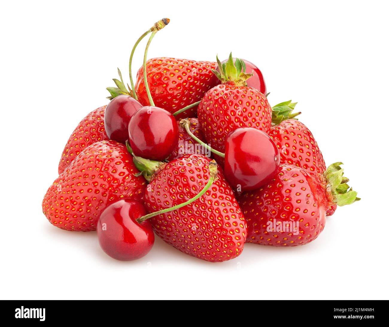 strawberry cherry path isolated on white Stock Photo