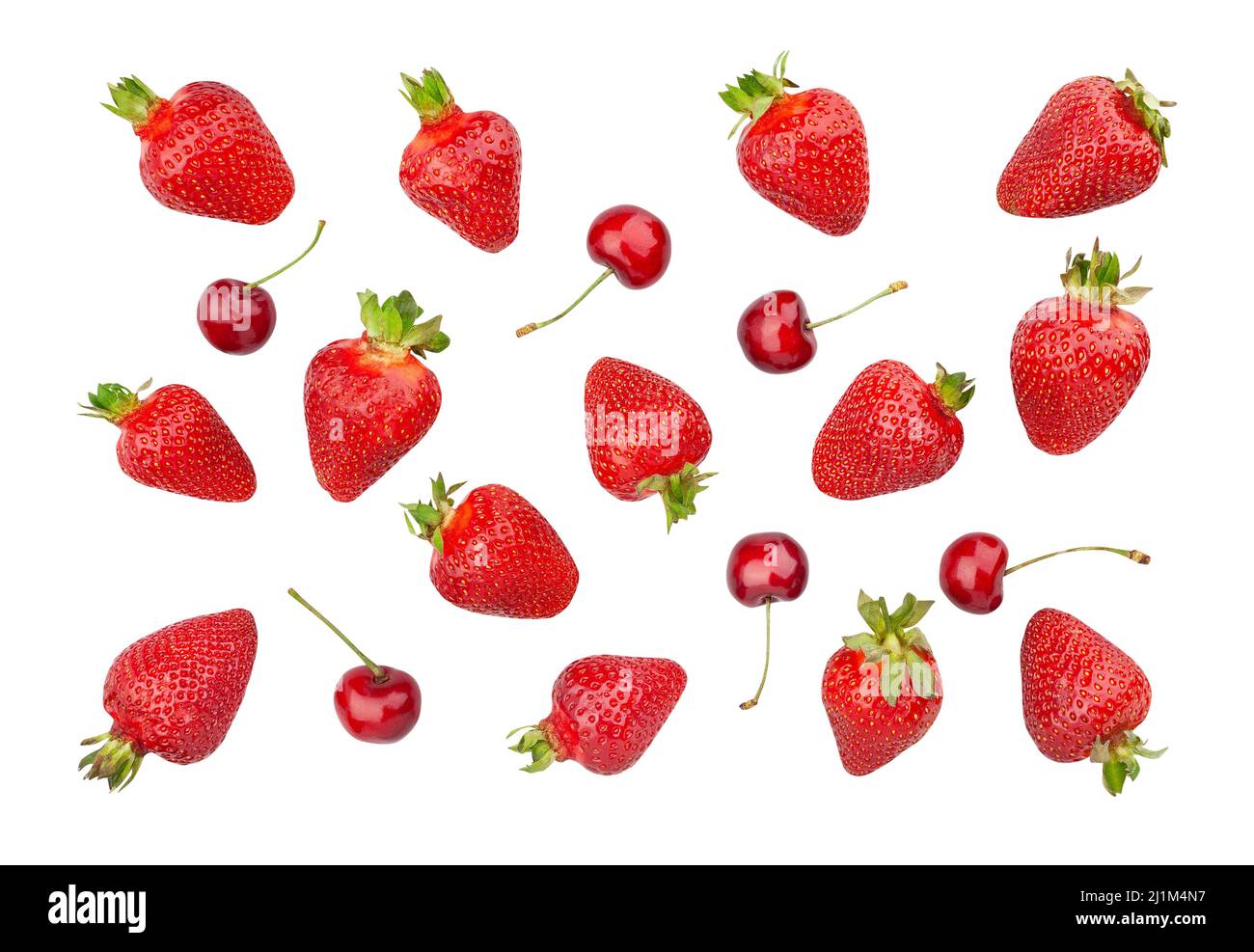 strawberry cherry path isolated on white Stock Photo