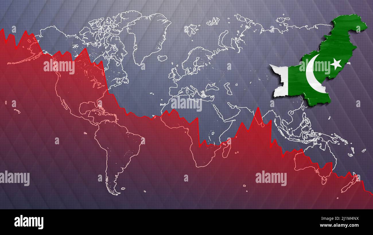 Economic crisis Pakistan map and flag, recession Stock Photo