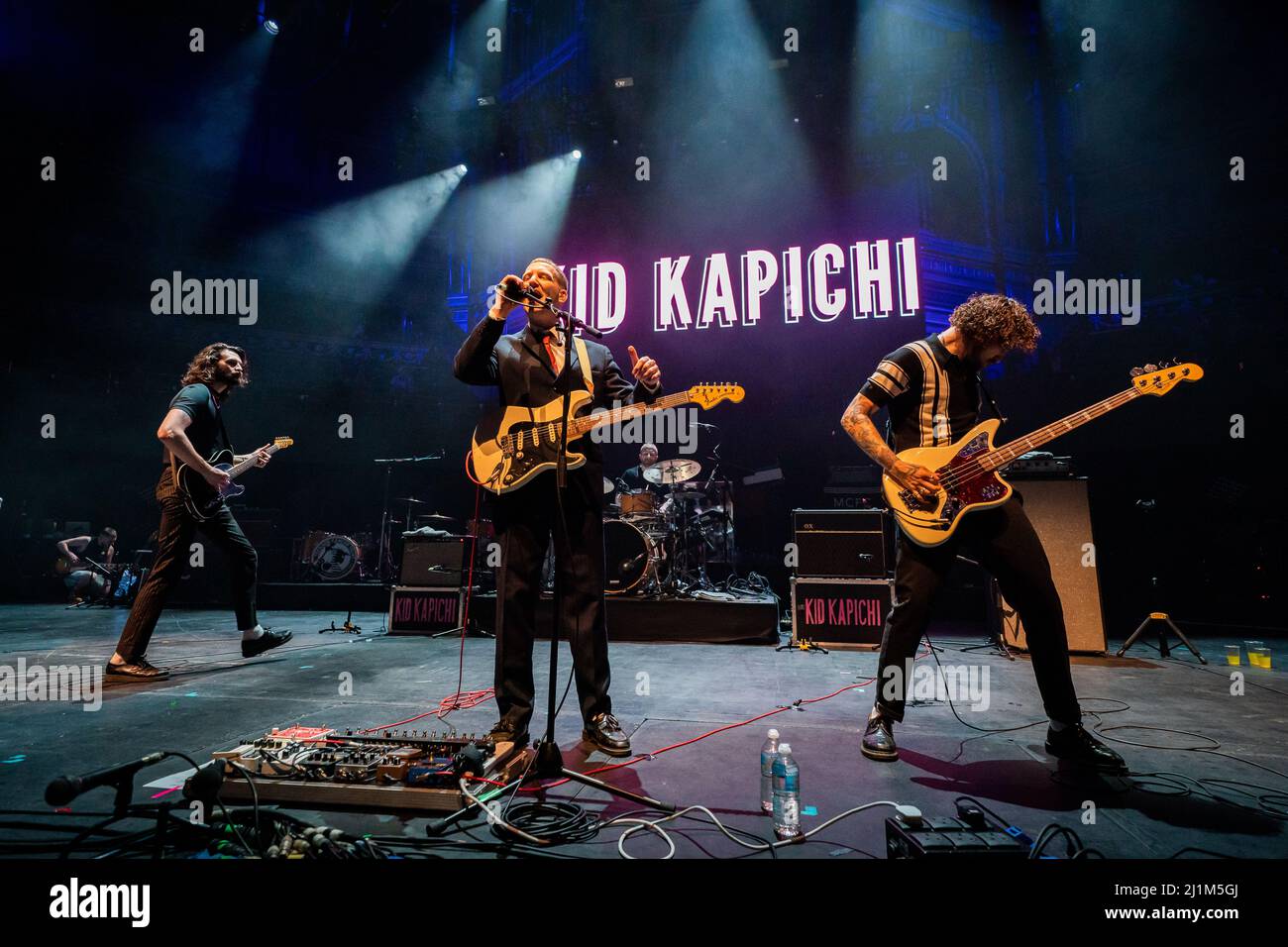 Ben Beetham, Jack Wilson and Eddie Lewis of Kid Kapichi perform on stage during the Teenage Cancer Trust Concert, at the Royal Albert Hall, London. Picture date: Saturday March 26, 2022. Stock Photo