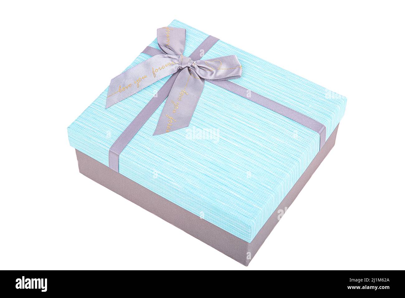 grey-blue gift box with a bow on a white background Stock Photo