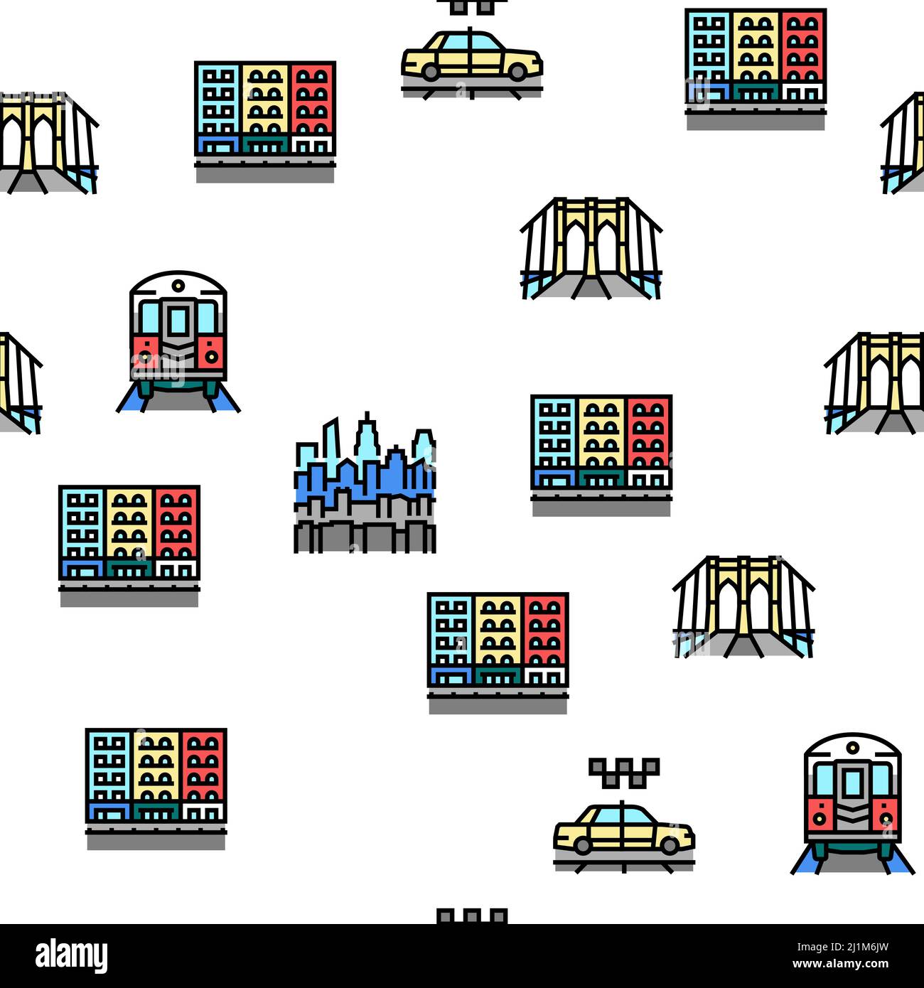 New York American City Landmarks Vector Seamless Pattern Stock Vector ...