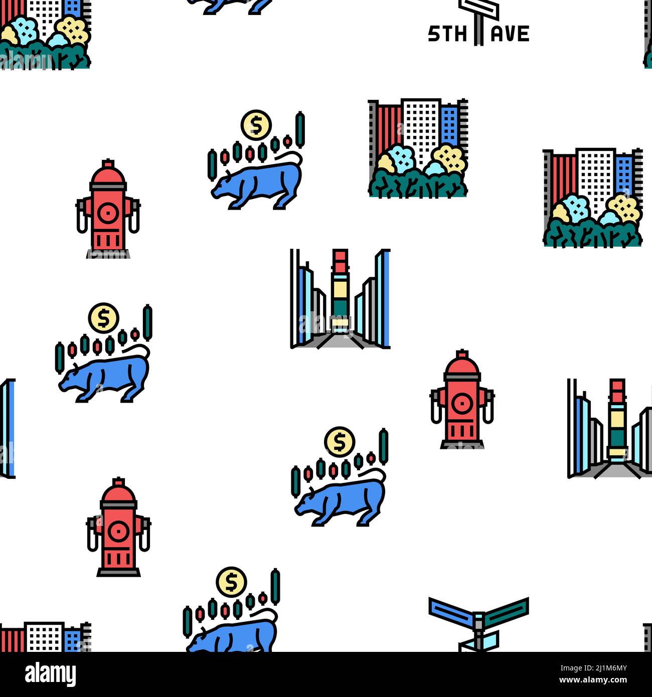 New York American City Landmarks Vector Seamless Pattern Stock Vector ...