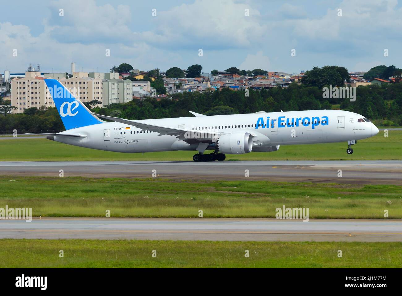 Air Europa Boeing 787 aircraft departing bound to Spain. Airplane 787-9 Dreamliner of AirEuropa taking off. Air Europa plane taking off. Stock Photo