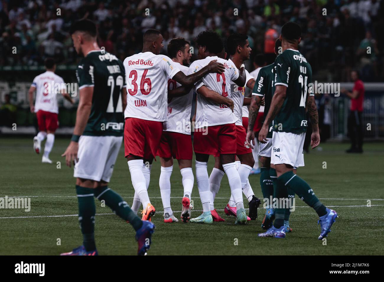 SP - Sao Paulo - 03/26/2022 - PAULISTA 2022, PALMEIRAS X BRAGANTINO -  Bragantino player Leonardo Realpe celebrates his goal during a match  against Palmeiras at the Arena Allianz Parque stadium for