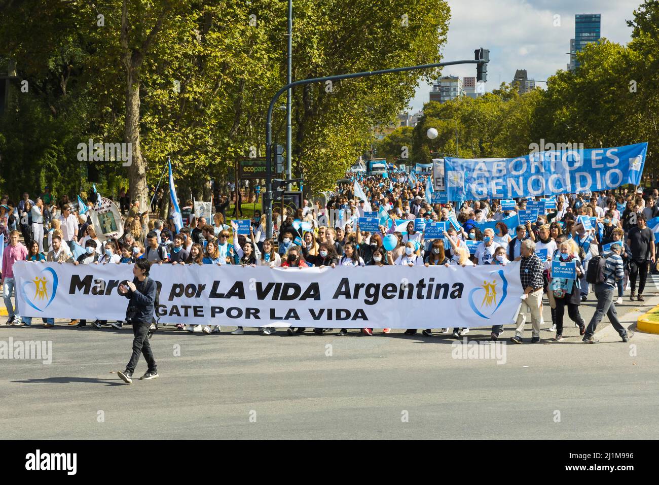 Argentina, Buenos Aires, 26th March 2022. The seventh March for Life was held in defense of the rights of unborn children, the family, the integrity of women and for the repeal of the abortion law, among other slogans. The March for Life took place in the Federal Capital and in different parts of the country. Esteban Osorio/Alamy Live News Stock Photo