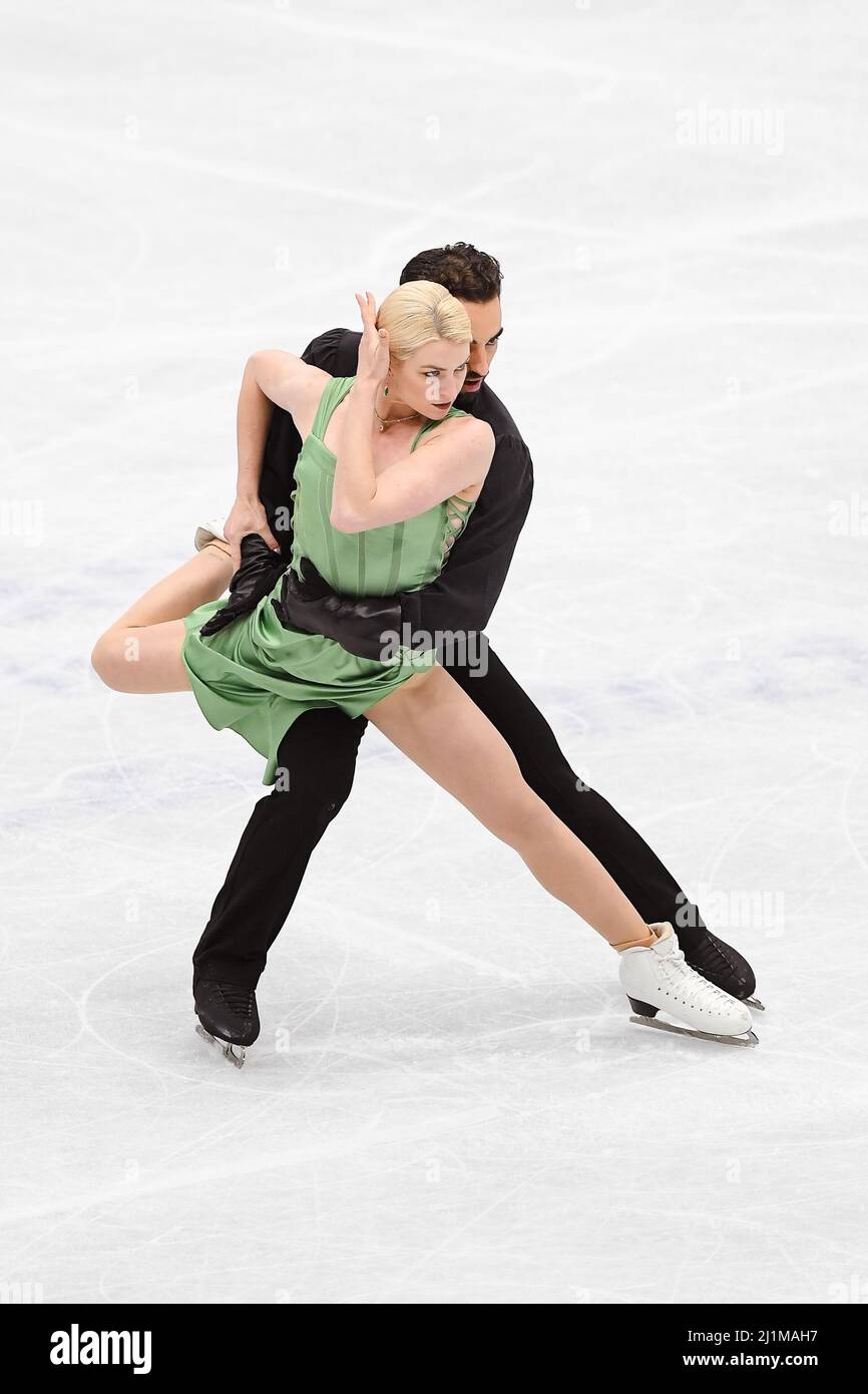 Olivia SMART & Adrian DIAZ (ESP), during Ice Dance Free Dance, at the ISU  World Figure Skating Championships 2022 at Sud de France Arena, on March  26, 2022 in Montpellier Occitanie, France.