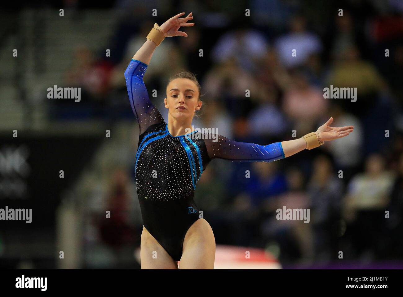 Liverpool, UK. 26th Mar, 2022. Shannon Archer of South Essex Gymnastics Club performs her floor routine Credit: News Images /Alamy Live News Stock Photo