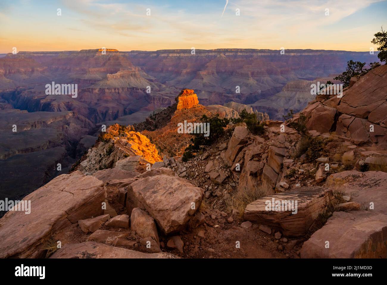 ONeill Butte Glows Orange In The Morning Light in the Grand Canyon Stock Photo