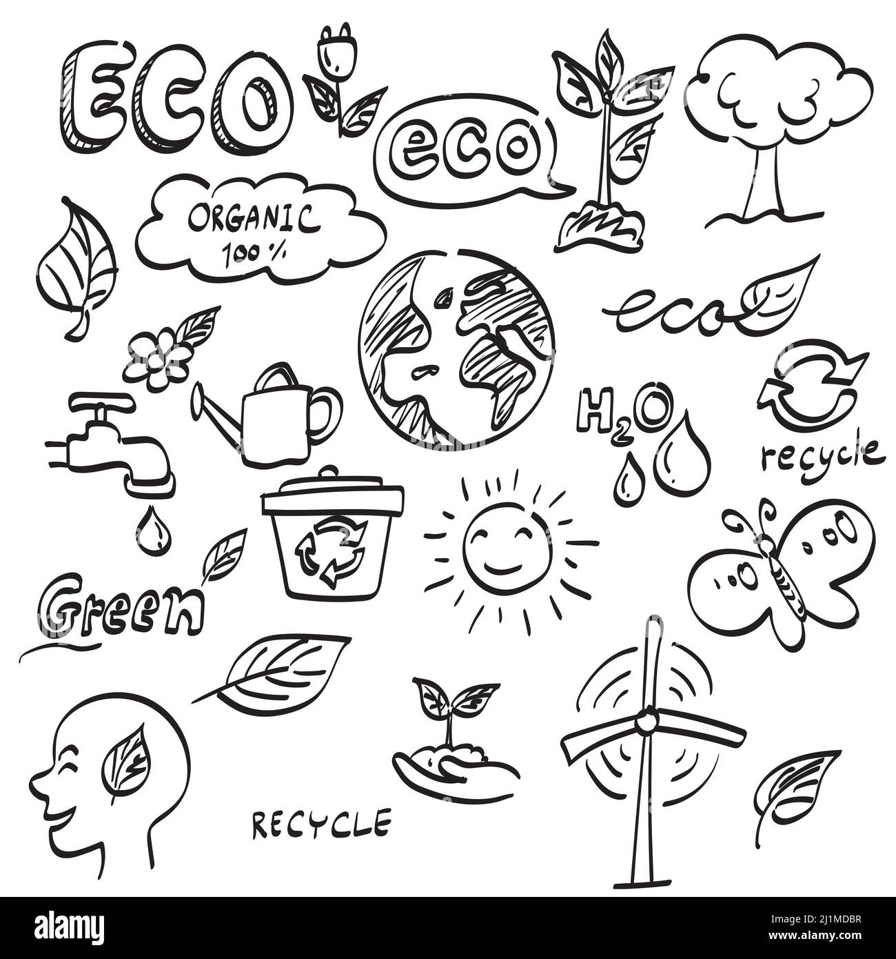 line art ecology icon set illustration vector hand drawn isolated on ...