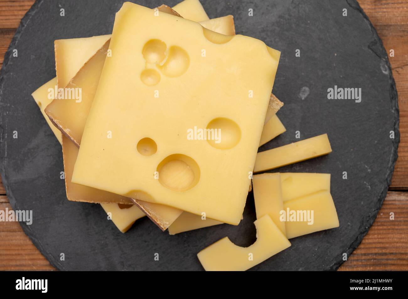 Swiss cheese collection, emmentaler with holes, gruyere, appenzeller