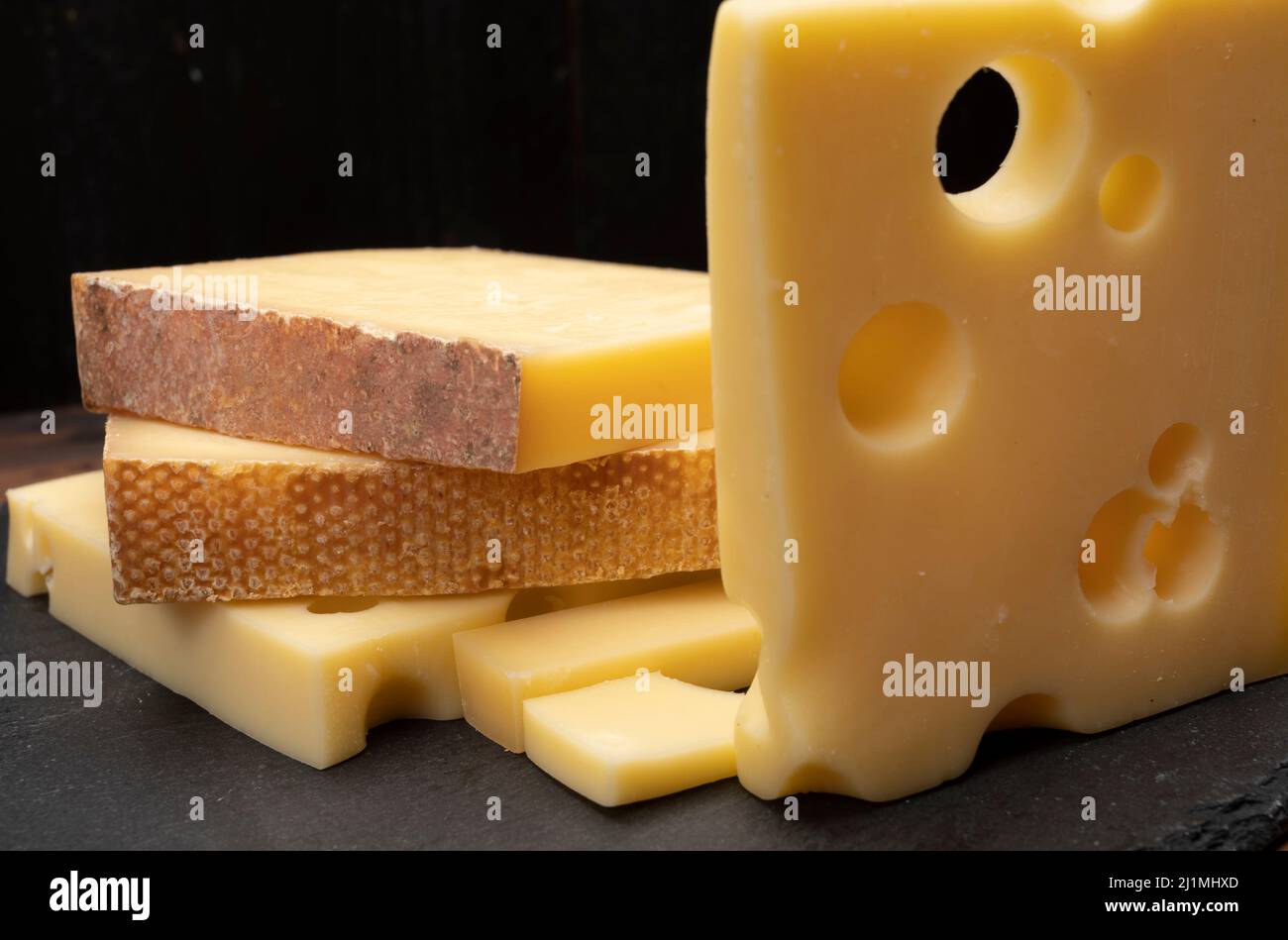 Swiss cheese collection, emmentaler with holes, gruyere, appenzeller ...