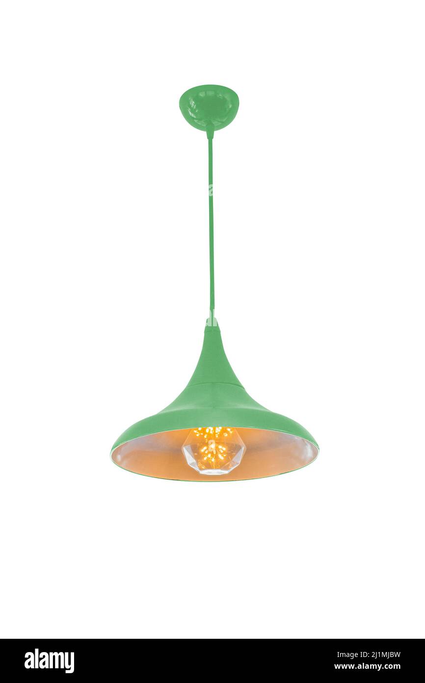 Green hanging lamp isolated on white background, with clipping path. Stock Photo