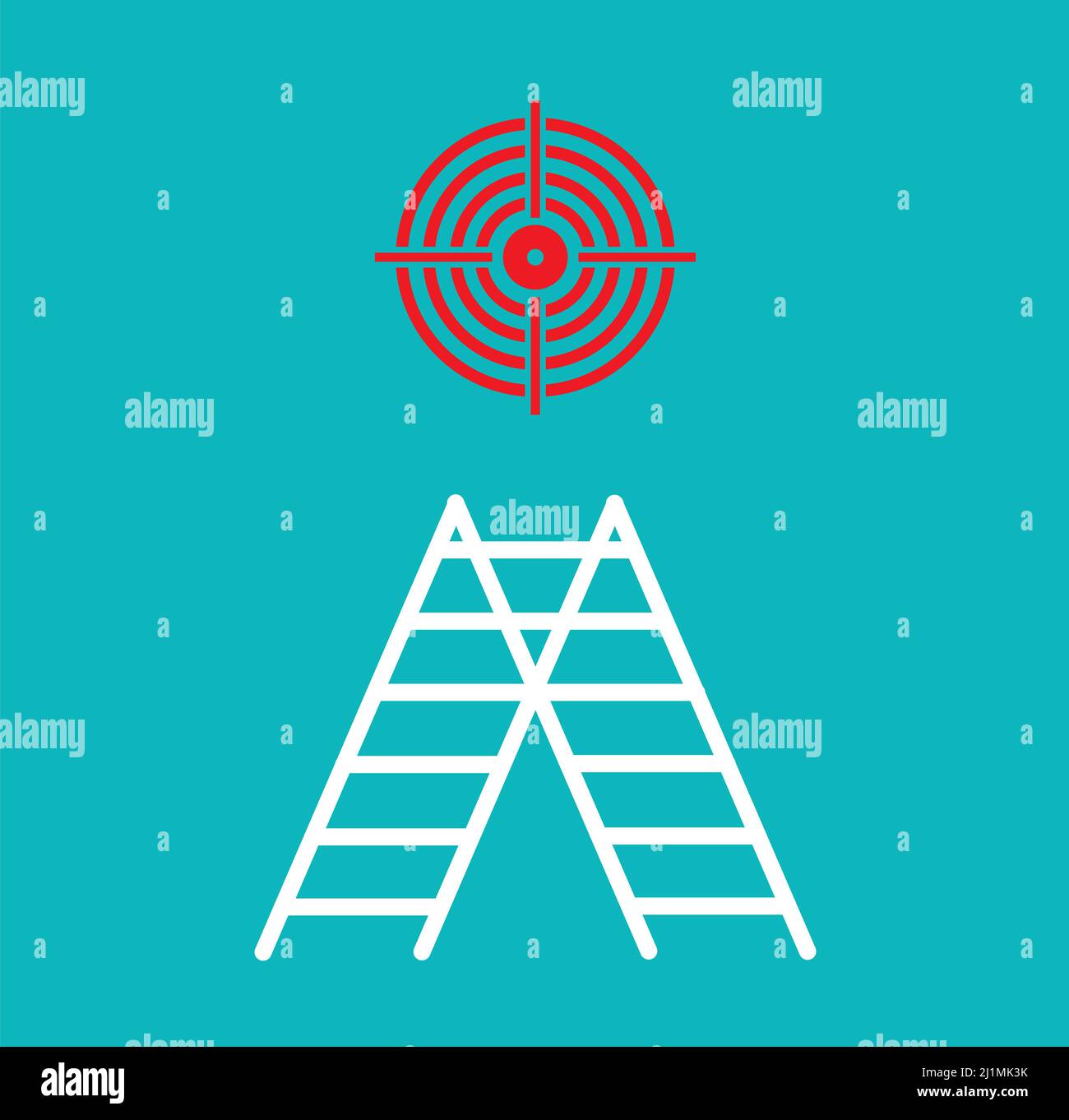 red circular target with ladder on green background. leadership and success concept. stairway up