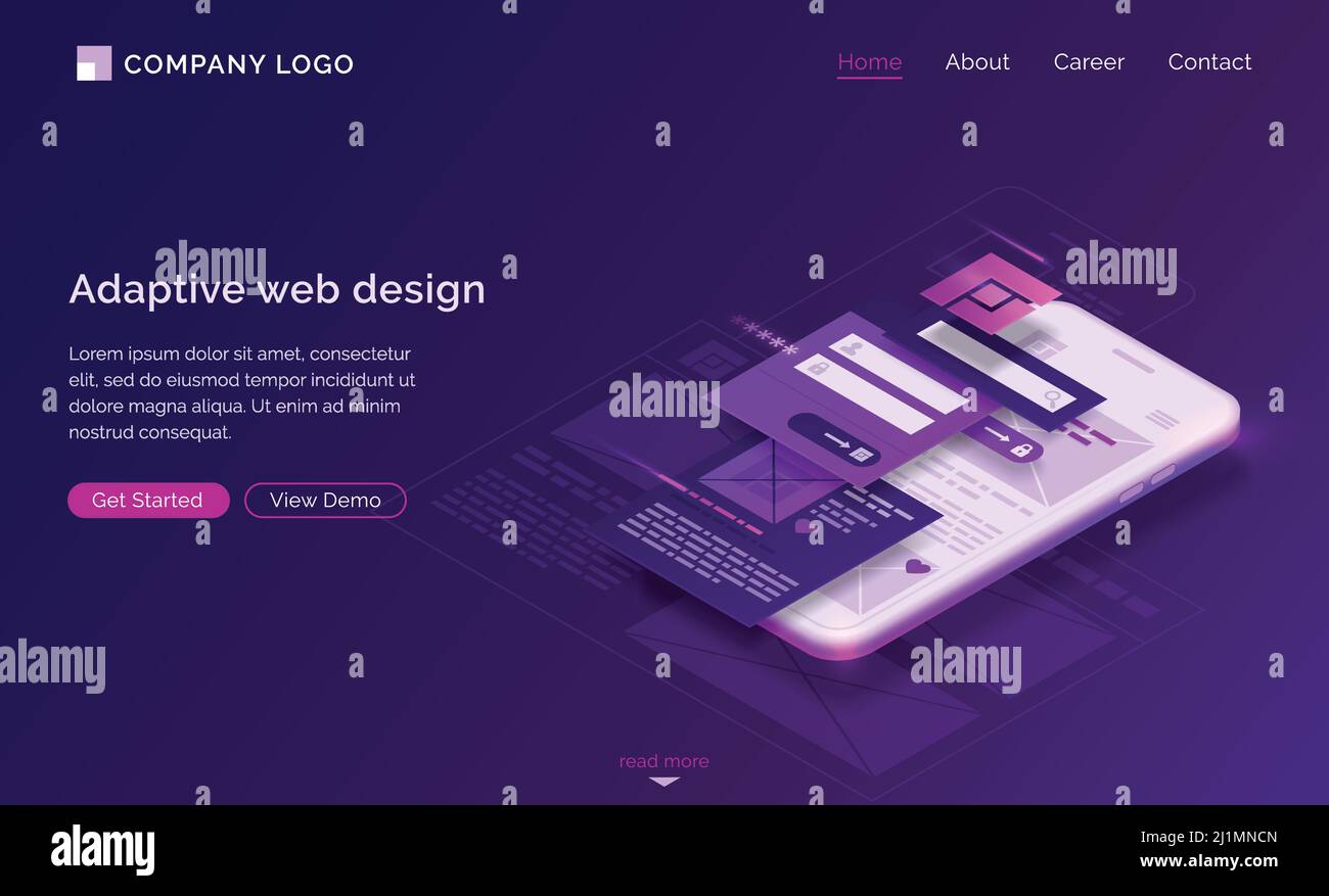 Adaptive interface design isometric landing page. User experience, ui ...