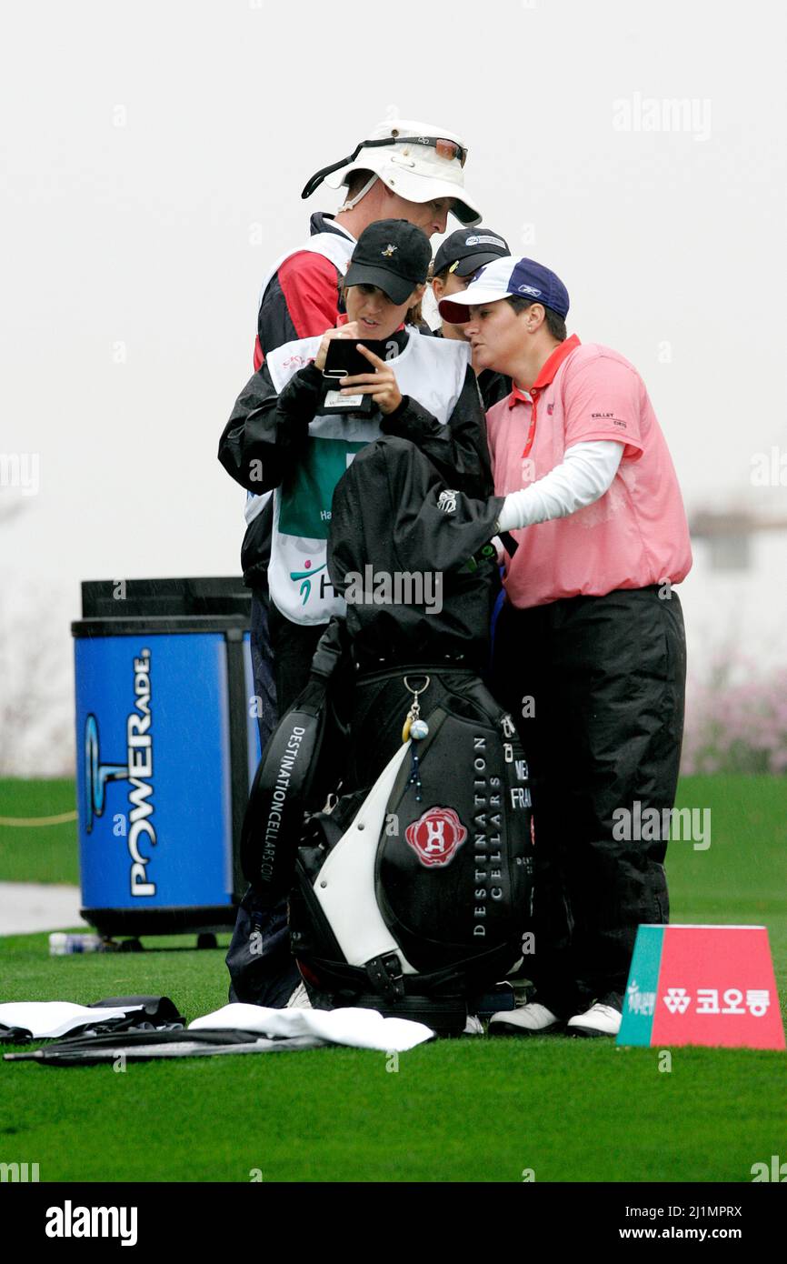 Sep 31, 2009-Incheon, South Korea-Anna Grzebian(right) of Rhode Island on the 8th hole during round two of Hana Bank Kolon Championship at Sky 72 Golf Club on October 31, 2009 in Incheon, South Korea. Stock Photo