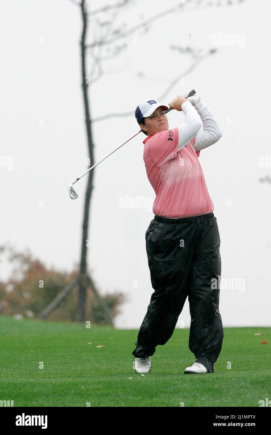 Sep 31, 2009-Incheon, South Korea-Anna Grzebian of Rhode Island hits a tee shot on the 8th hole during round two of Hana Bank Kolon Championship at Sky 72 Golf Club on October 31, 2009 in Incheon, South Korea. Stock Photo