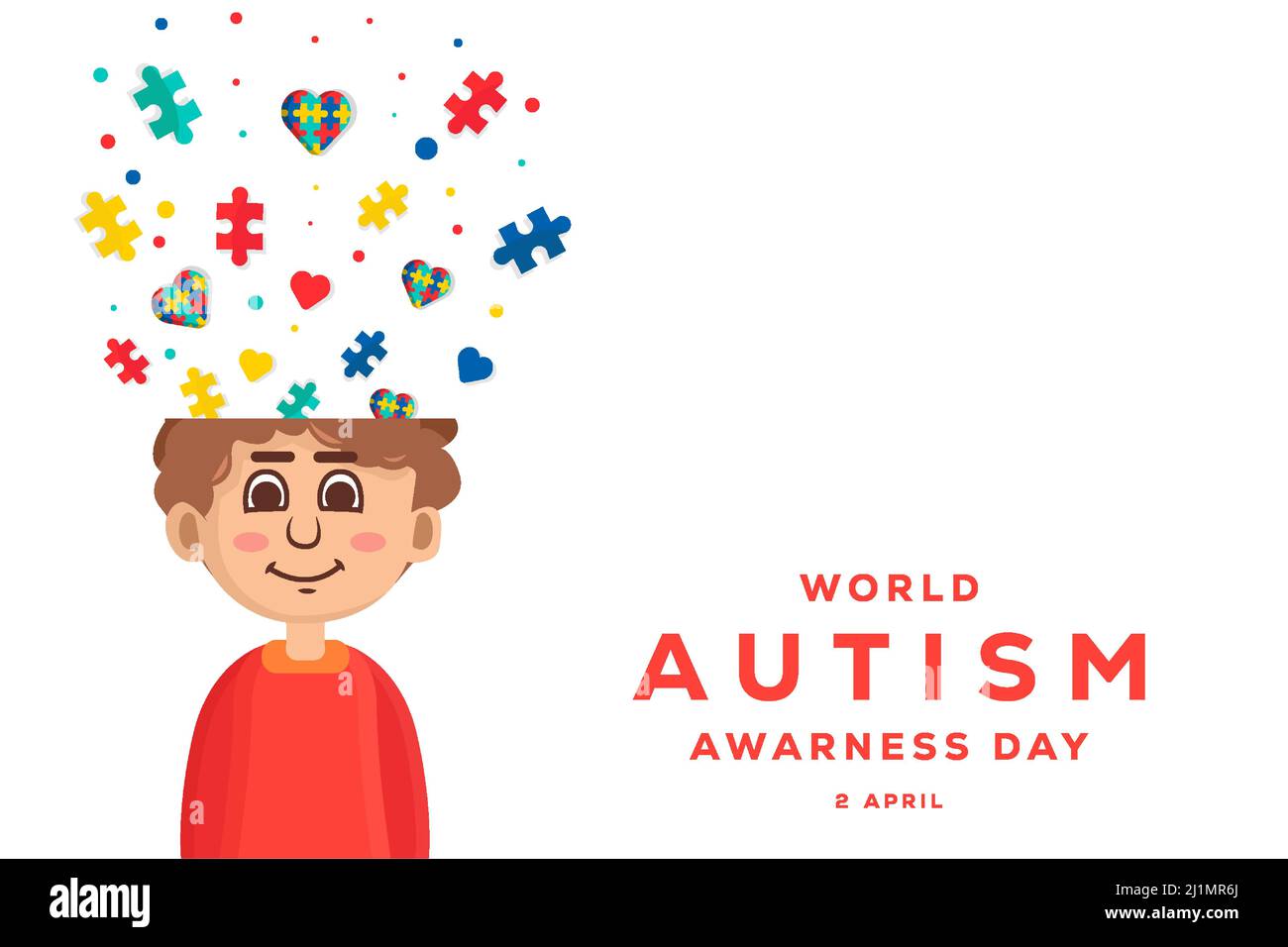 world autism awareness day illustration background with a boy with copy space area Stock Vector