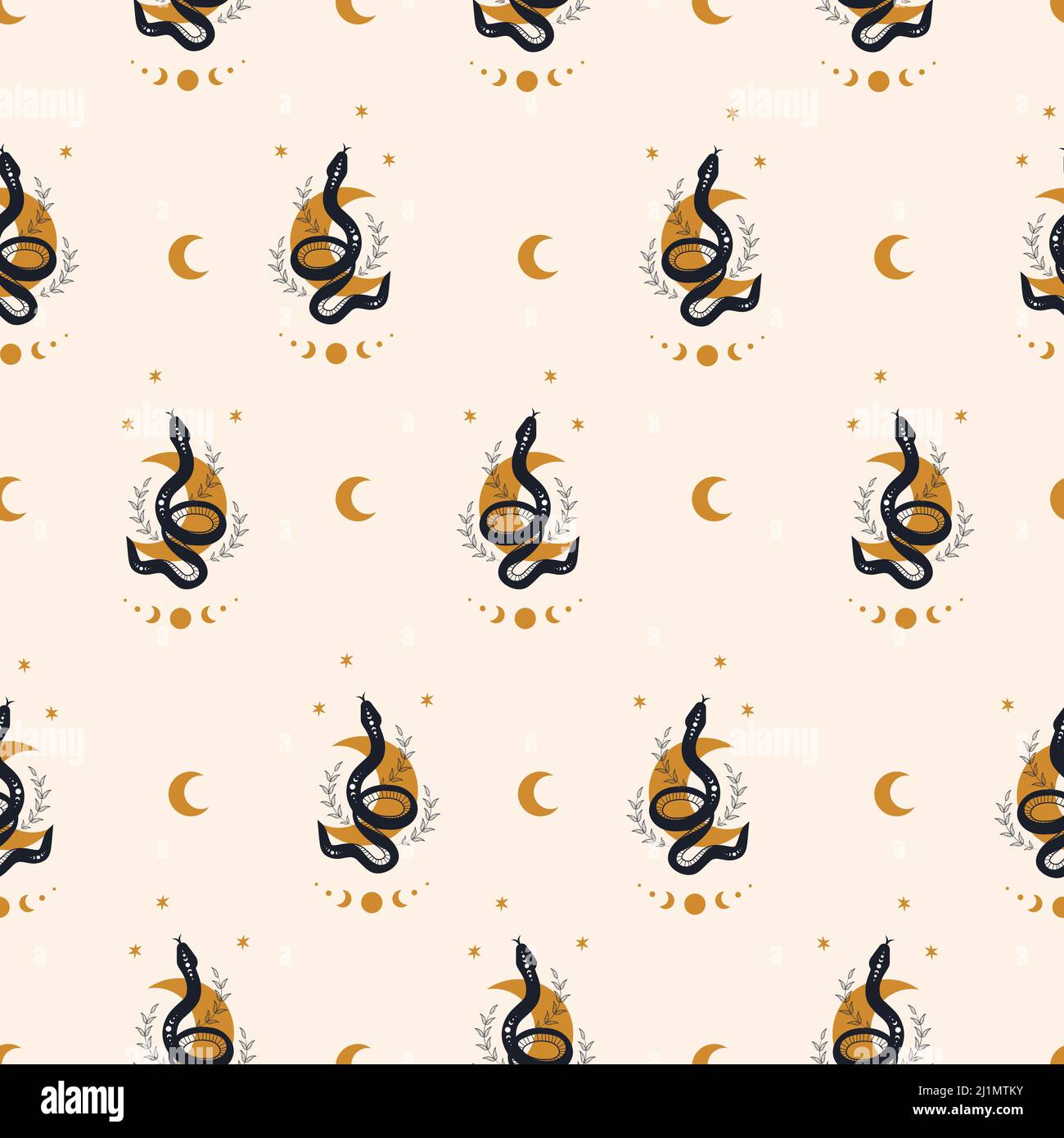 Seamless pattern with boho magic snake and moon. Mystical symbol in a ...