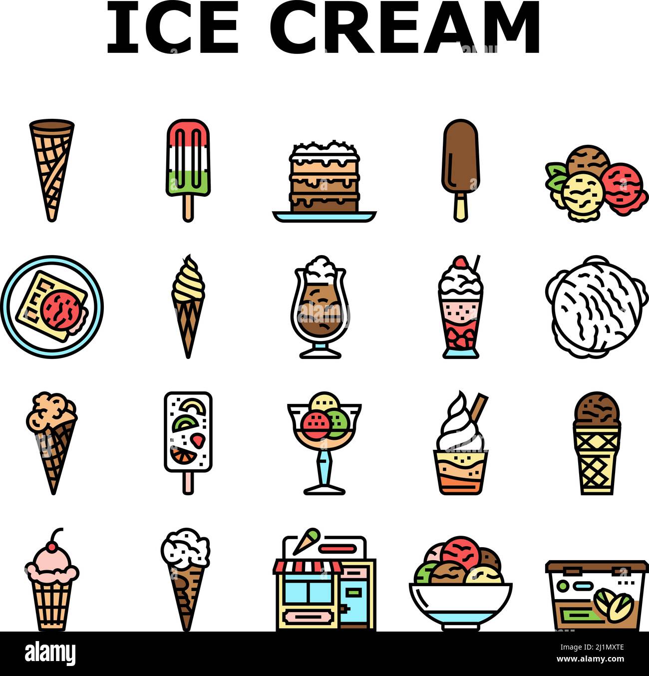 Ice Cream Delicious Dessert Food Icons Set Vector Stock Vector Image ...