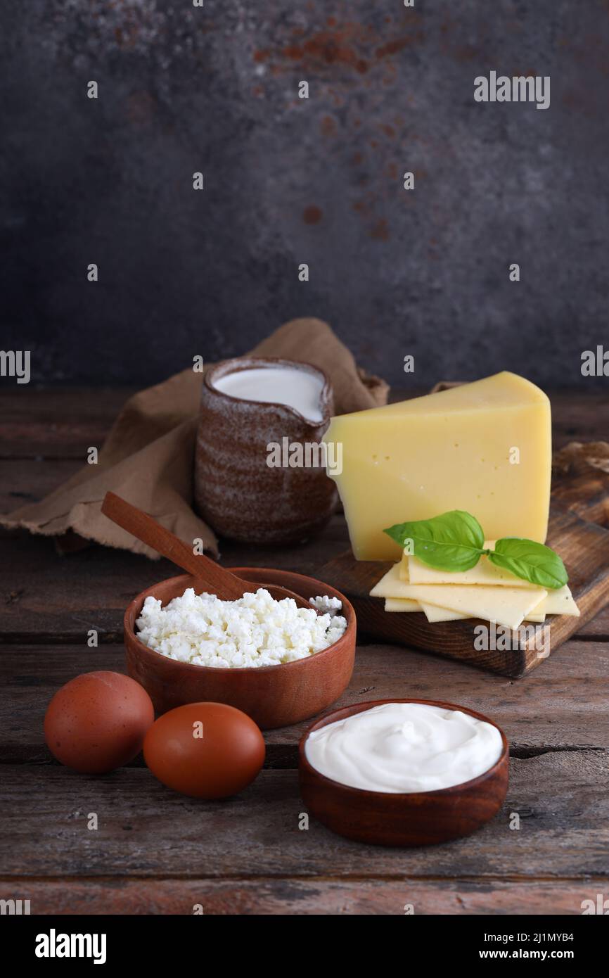 Assortment Dairy Products Cheese Milk Sour Cream Stock Photo Alamy